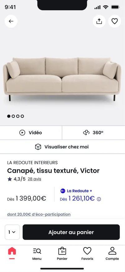 Initial product page, screen 1