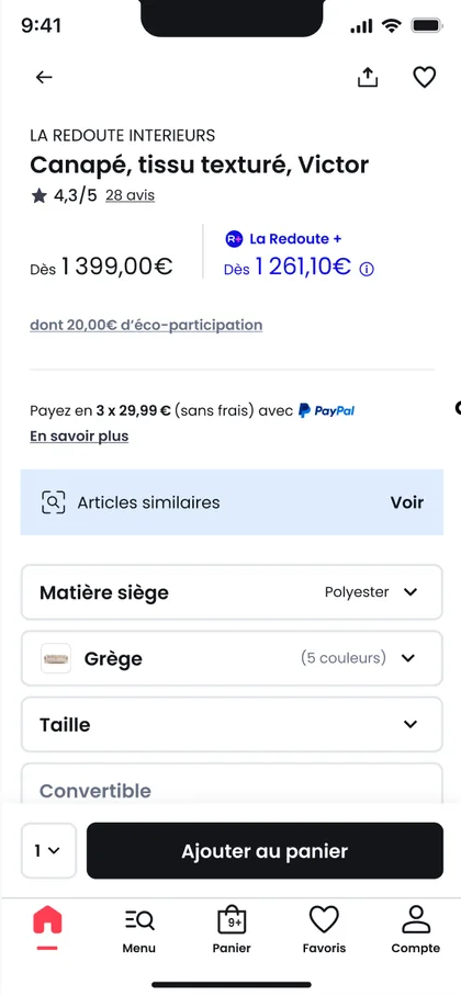 Initial product page, screen 2