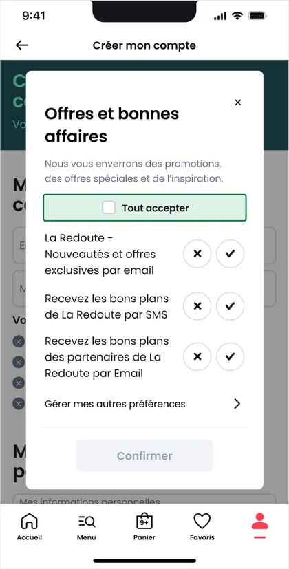 Initial account creation flow, screen 3