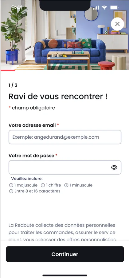 New account creation flow, screen 1