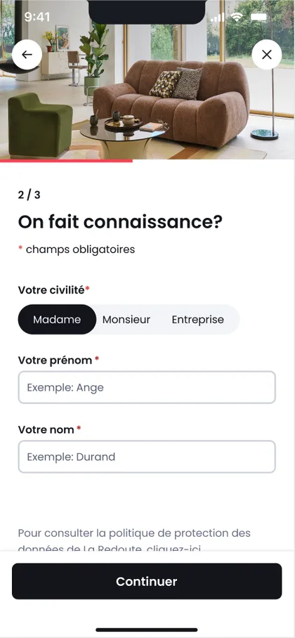 New account creation flow, screen 2