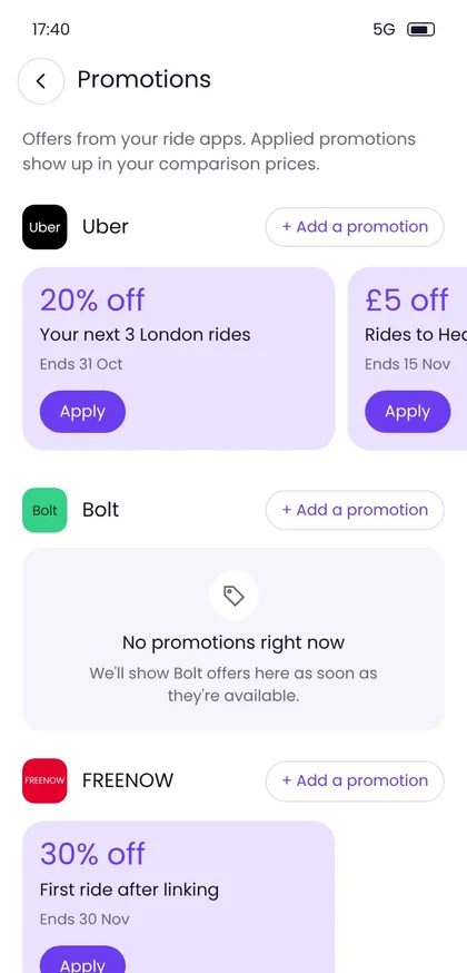 Promotions screen
