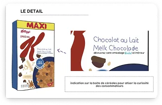 A line on the cereal box hints at the Vinted packaging inside to spark curiosity